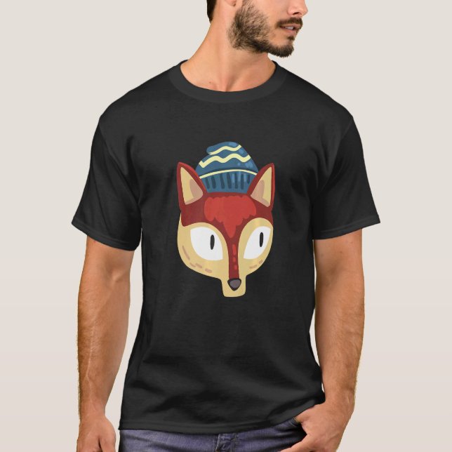 Hipster Fox Wearing Hat Goofy Geek Fox   T-Shirt (Front)