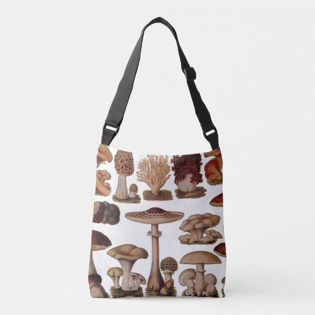hipster french botanical print vintage mushrooms crossbody bag (Front)