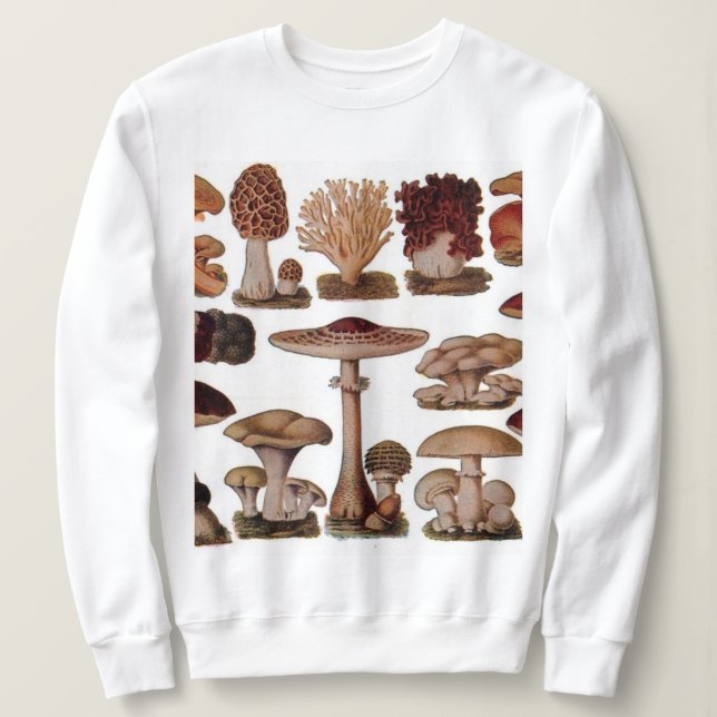 hipster french botanical print vintage mushrooms sweatshirt (Design Front)