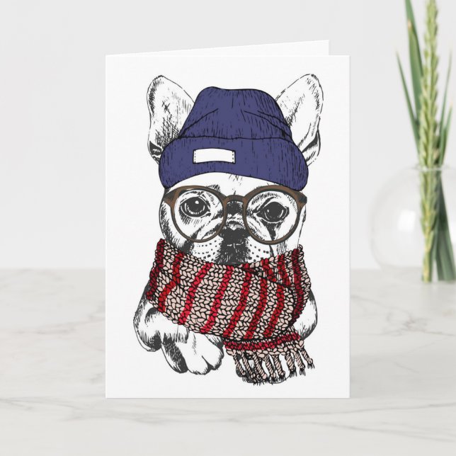 Hipster French Bull Dog Card (Front)