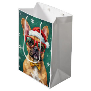 Hipster French Bulldog Santa Glasses Modern  Medium Gift Bag