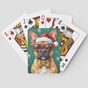 Hipster French Bulldog Santa Glasses Modern  Playing Cards