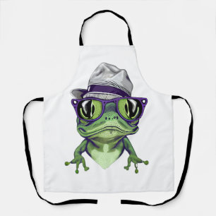 Hipster frog animal wearing glasses and hat vector apron