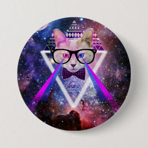 Hipster galaxy cat 7.5 cm round badge
