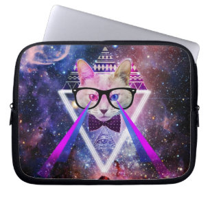 Hipster galaxy cat laptop sleeve