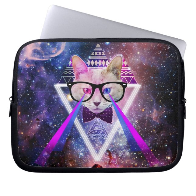 Hipster galaxy cat laptop sleeve (Front)