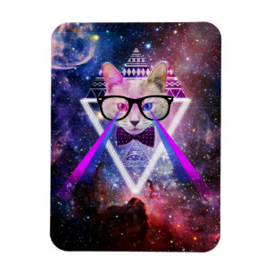 Hipster galaxy cat magnet