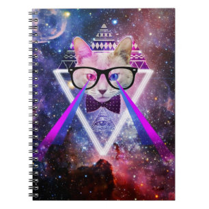Hipster galaxy cat spiral notebook