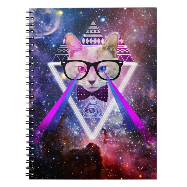 Hipster galaxy cat spiral notebook (Front)
