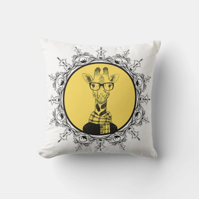 Hipster Geek Giraffe Funny Cushion (Front)