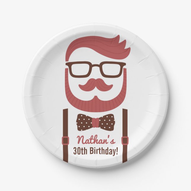 Hipster Gentleman Men Birthday Party Supplies Paper Plate (Front)