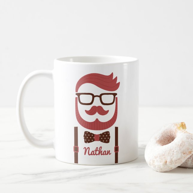 Hipster Gentleman Moustache and Bowtie Mug (With Donut)