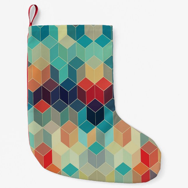 Hipster geometric cubes: retro mosaic background. small christmas stocking (Front)