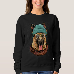 Hipster German Shepherd Animal Wearing Sunglasses  Sweatshirt