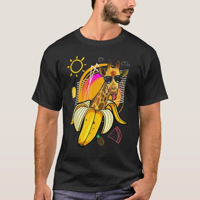 Hipster Giraffe with Banana and Sunglasses  summer T-Shirt (Front)
