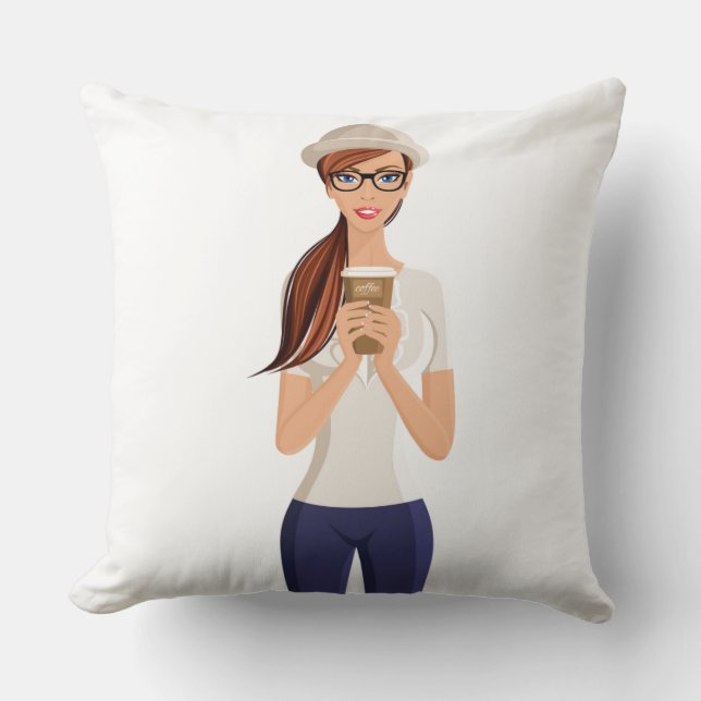Hipster Girl Throw Pillow (Front)