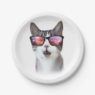 Hipster Glasses Space Galaxy Cat Paper Plates
