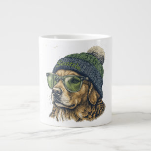 Hipster Golden Retriever Seattle Beanie & Glasses  Large Coffee Mug