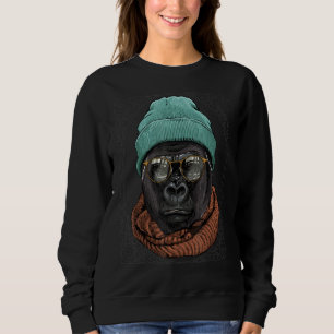 Hipster Gorilla Animal Wearing Glasses Monkey Gori Sweatshirt