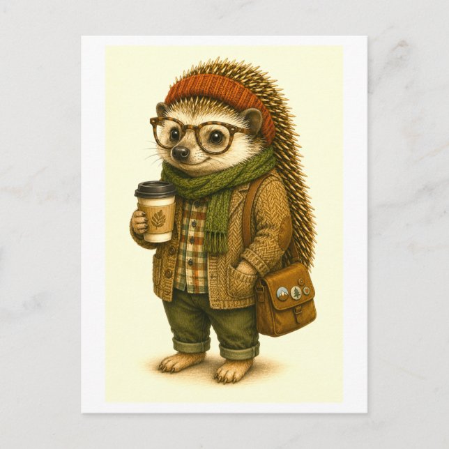 Hipster Hedgehog Postcard (Front)