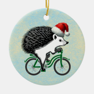 Hipster Hedgehog Riding A Bike Ceramic Tree Decoration
