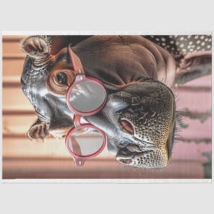 Hipster Hippo Pink Sunglasses Decoupage Left Tissue Paper