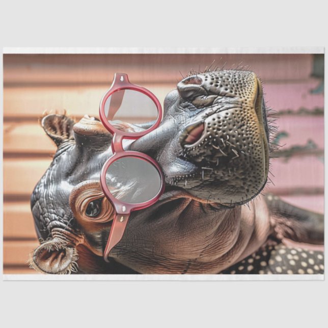 Hipster Hippo Pink Sunglasses Decoupage Left  Tissue Paper (Front)
