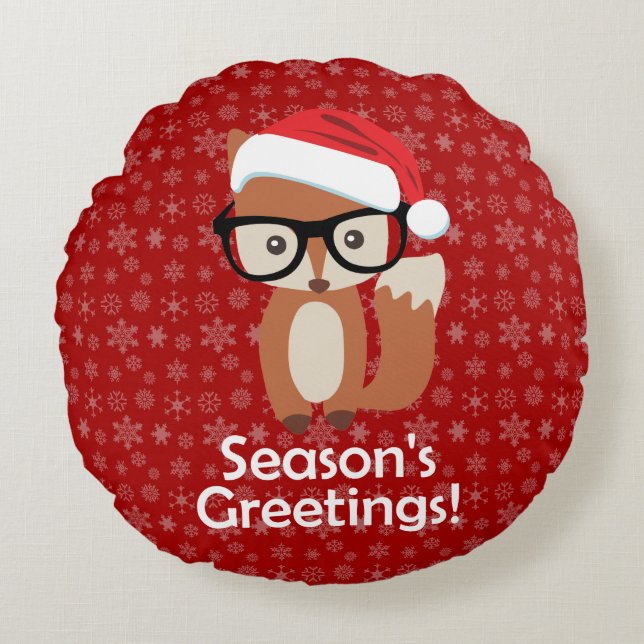 Hipster Holiday Fox Glasses Cute Animal Christmas Round Cushion (Front)
