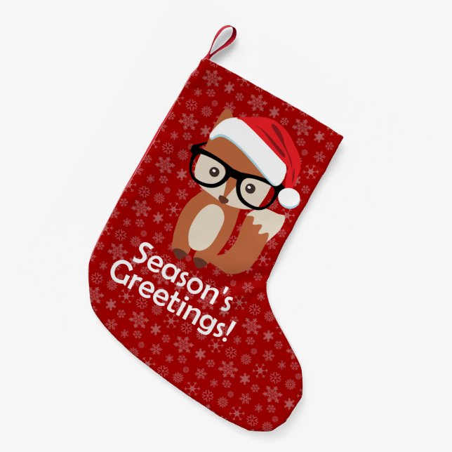 Hipster Holiday Fox Glasses Cute Animal Christmas Small Christmas Stocking (Front (Hanging))