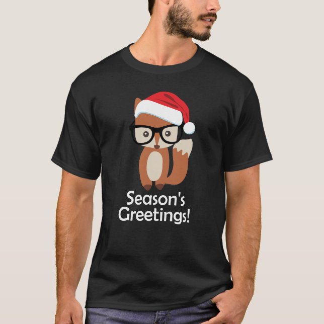 Hipster Holiday Fox Glasses Cute Animal Christmas T-Shirt (Front)