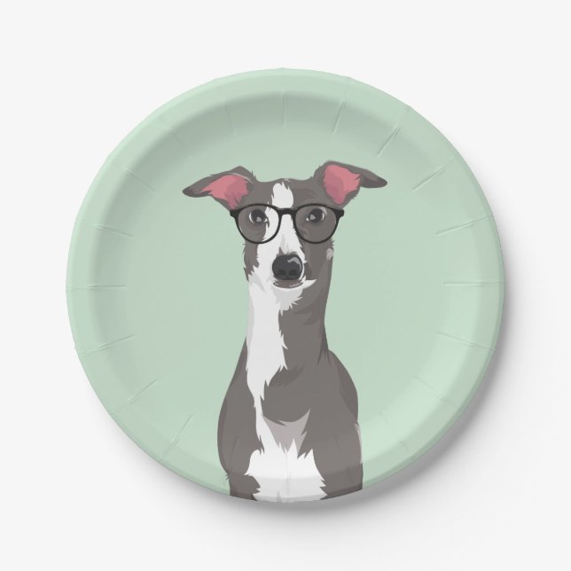 Hipster Italian Greyhound Dog for Dog Lovers Paper Plate (Front)