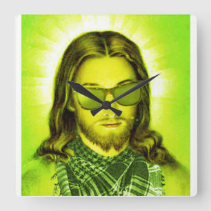 hipster jesus saves and loves square wall clock