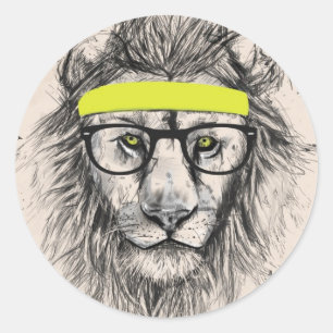 hipster lion (light background) classic round sticker