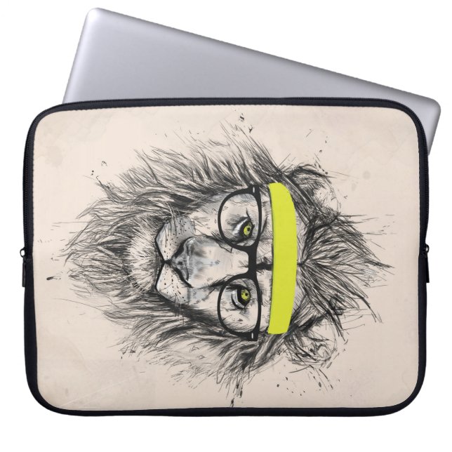 Hipster lion (light background) laptop sleeve (Front)