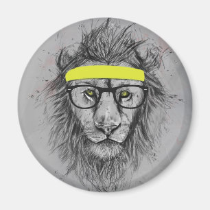 Hipster lion magnet