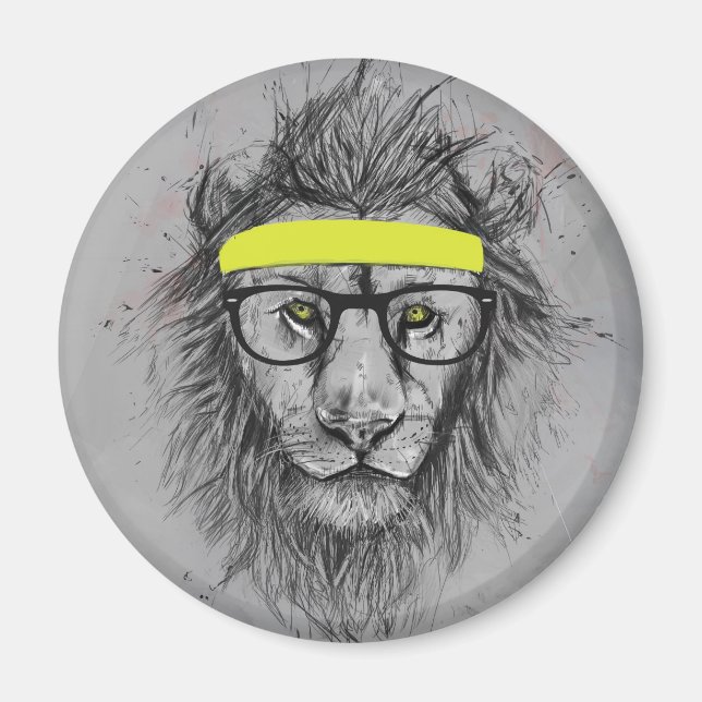 Hipster lion magnet (Front)