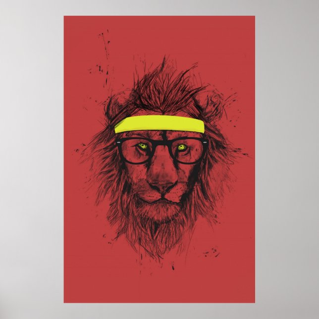 hipster lion (red) poster (Front)