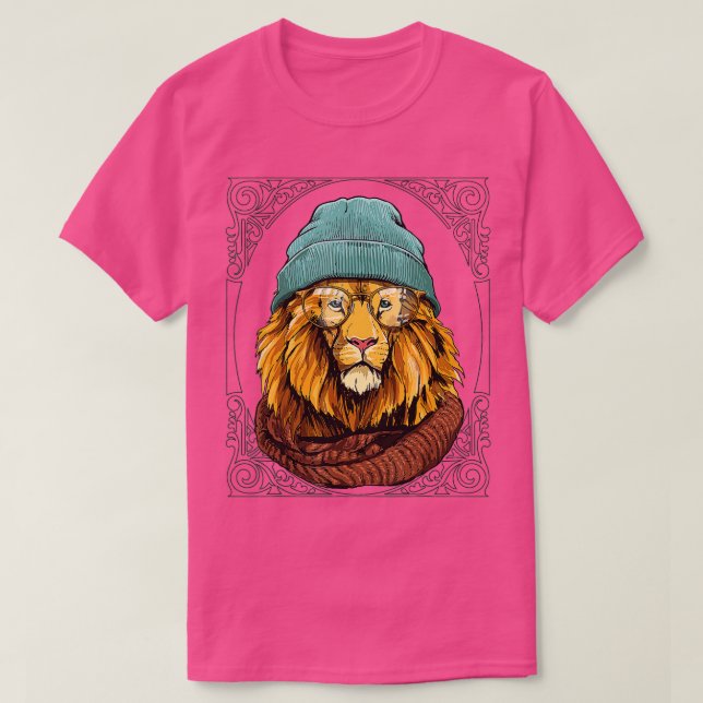 Hipster Lion With Glasses Wildlife Safari Animal L T-Shirt (Design Front)
