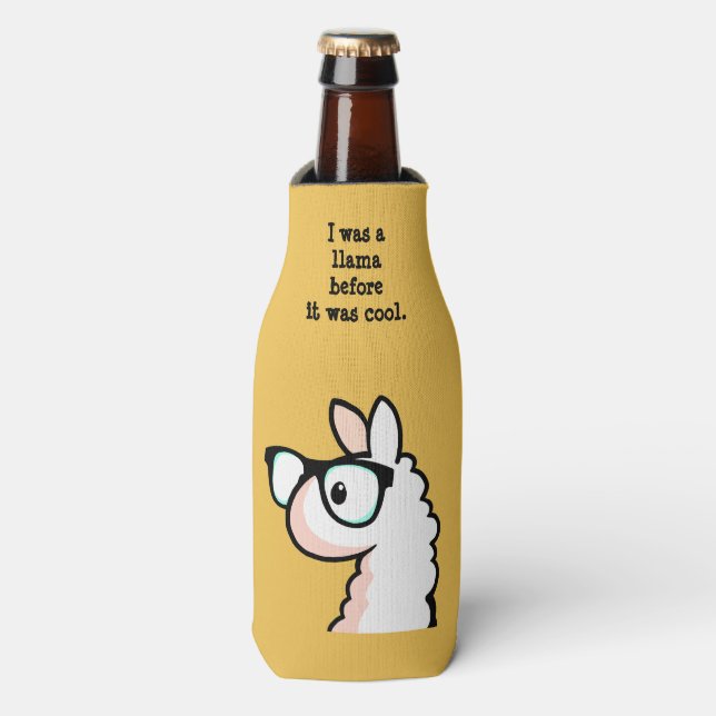 Hipster Llama Bottle Cooler (Bottle Front)