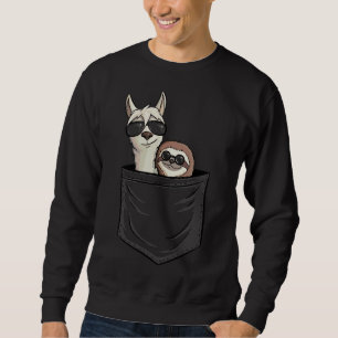 Hipster Llama Sloth With Sunglasses Animal In Po Sweatshirt