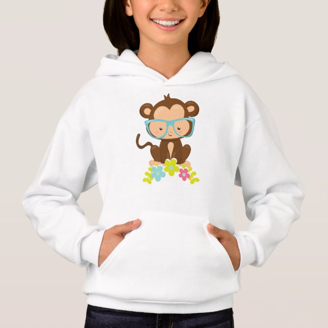 Hipster Monkey, Monkey With Glasses, Flowers (Front)