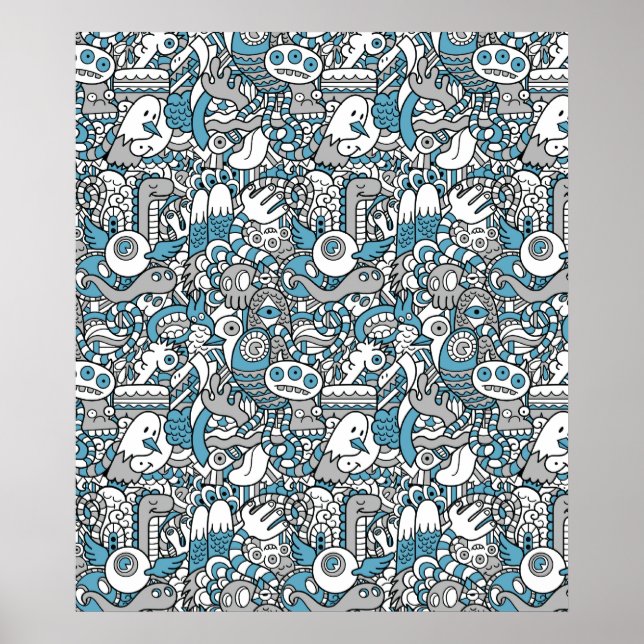 Hipster Monster Doodle Collage Poster (Front)