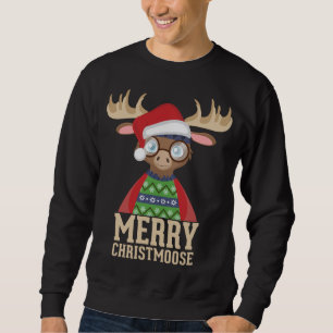 Hipster Moose - Santa Hat - Merry Christmoose Chri Sweatshirt