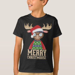 Hipster Moose - Santa Hat - Merry Christmoose Chri T-Shirt