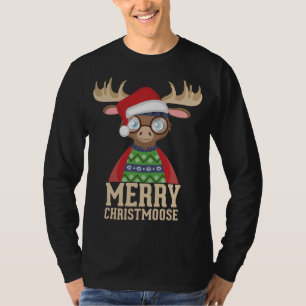Hipster Moose - Santa Hat - Merry Christmoose Chri T-Shirt