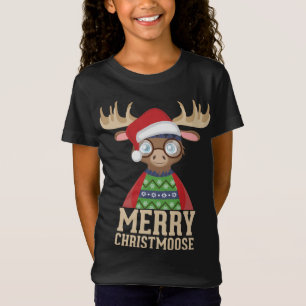 Hipster Moose - Santa Hat - Merry Christmoose Chri T-Shirt