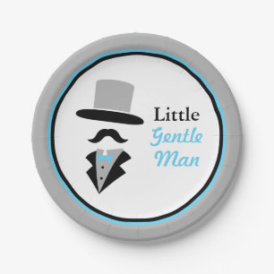 Hipster Moustache Gentleman Baby Boy Shower Paper Plate
