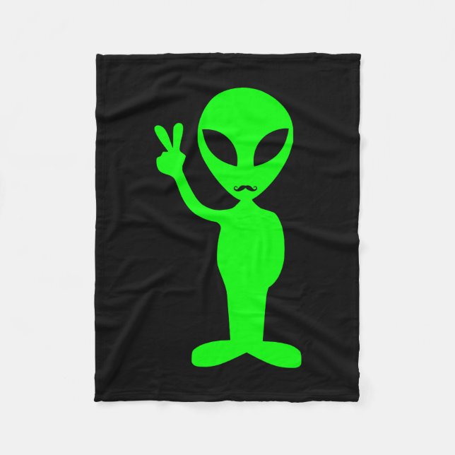 Hipster Moustache Green Alien Fleece Blanket (Front)