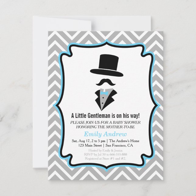 Hipster Moustache Little Man Baby Boy Shower Invitation (Front)