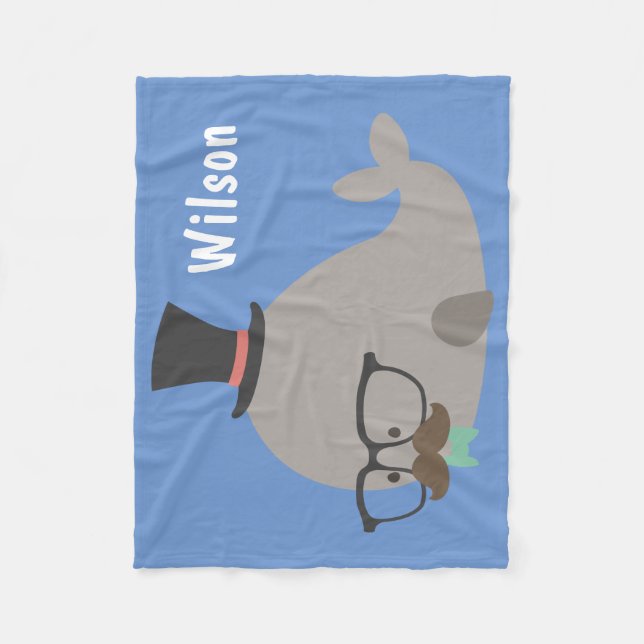 Hipster Mr Cool Whale Baby Boy Fleece Blanket (Front)